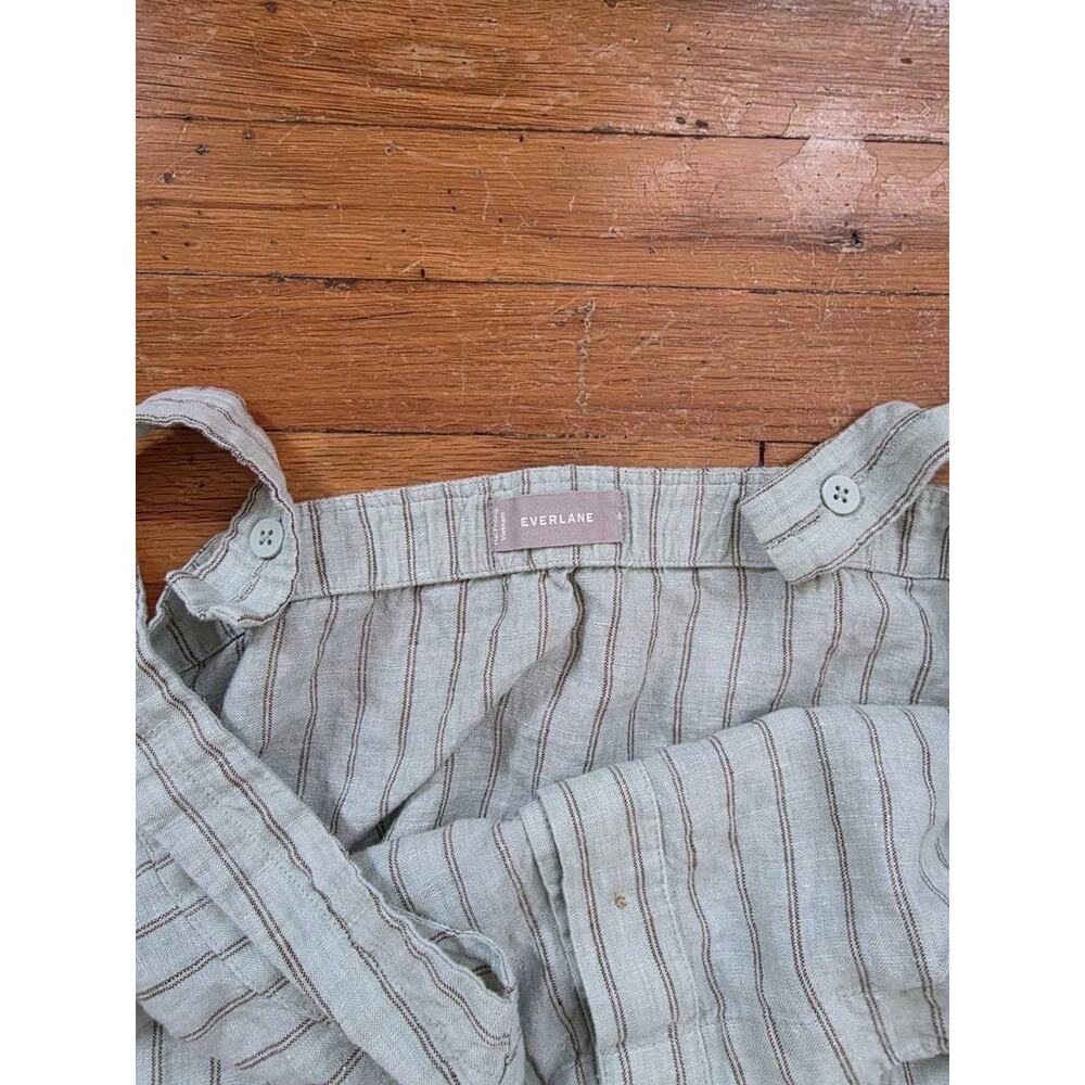 Everlane Striped Jumpsuit Belted green Linen Size 6 A001668 - Picture 7 of 9